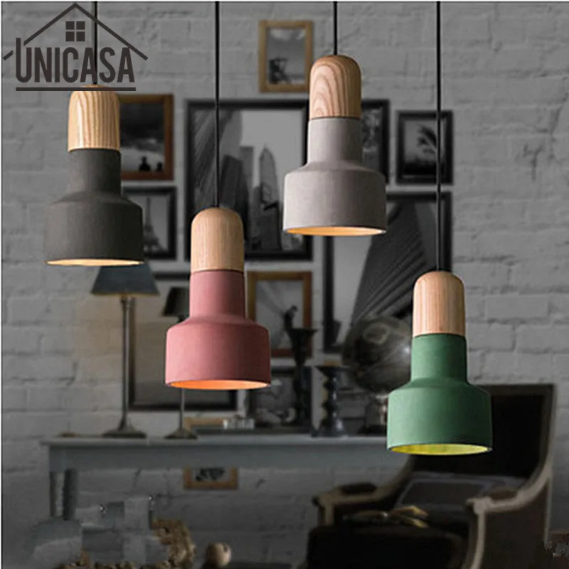 

Vintage Lights Industrial Hotel Pendant Light Fixture Led Cement Shade Wooden Lamps Color Mini Lighting Bar Antique