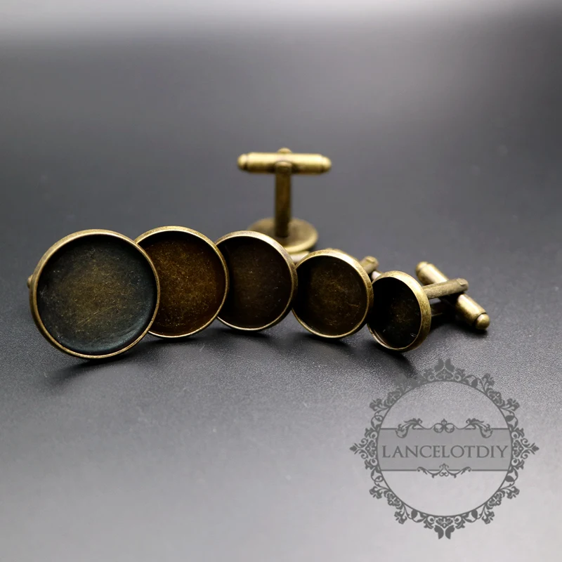 

12-25mm setting antiqued bronze round bezels base tray setting brass cuff links wedding cufflinks blanks supplies 1500145