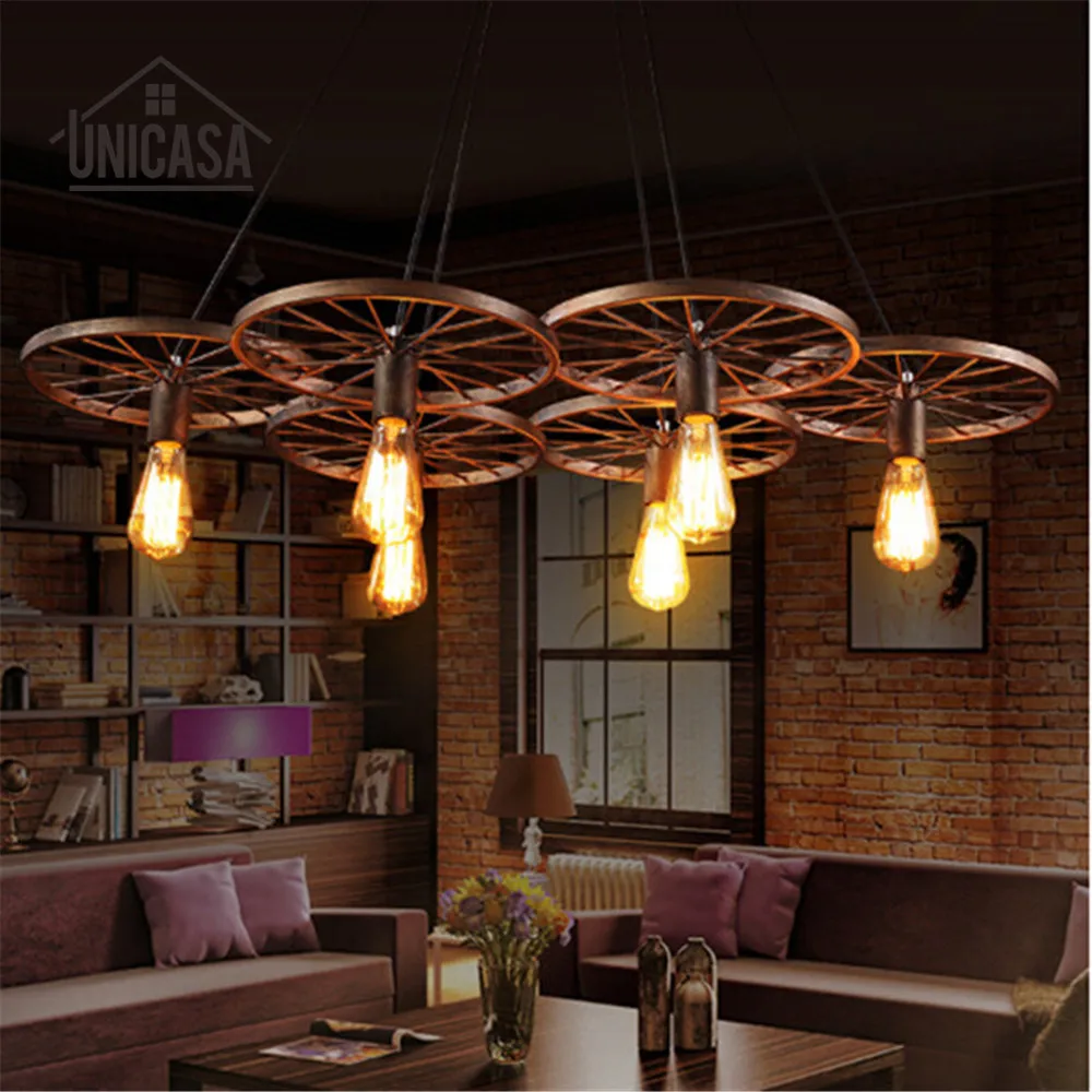 Industrial Large Pendant Lights Wrought Iron Lighting Office Bar Hotel Kitchen Island Brown Light Antique Pendant Ceiling Lamp