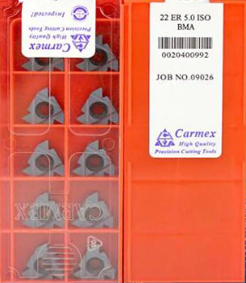 Carmex-inserto de carburo de rosca interna, acero inoxidable y acero, 22ER N60, 3,5, 4,0, 5,0, 6,0, ISO BMA, 10 Uds., 50 Uds.