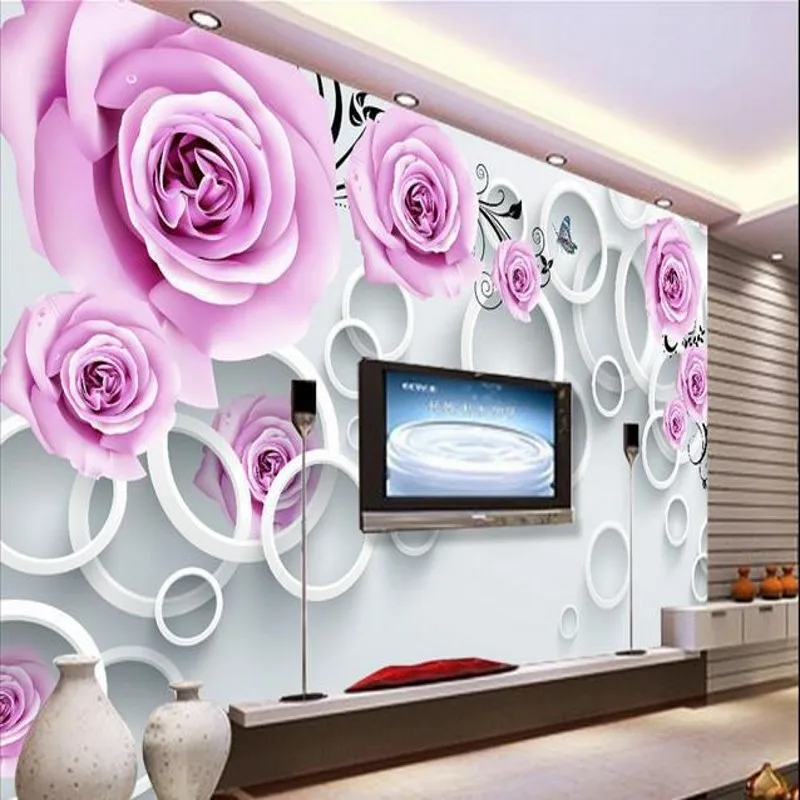 beibehang Custom wallpaper 3d stereoscopic purple rose rattan Europe TV backdrop wall paper living room bedroom papel de parede