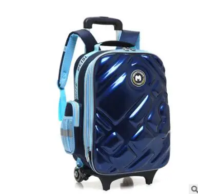 Saco de trole 3D infantil com rodas para escola, Kids Rolling Bag on Wheels, Bolsa de viagem, mochila, 6 rodas