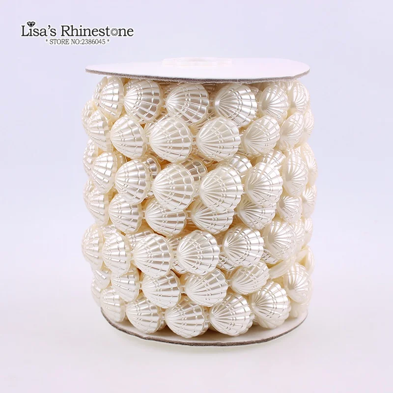 17mm 0.6 yard Shell Ivory Craft Imitation Pearl Beads Cotton Line Chain DIY Garland Wedding Party Decoration Accessory