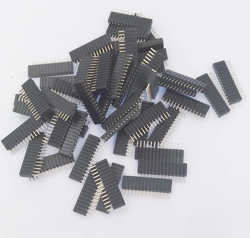 100pcs/lot 1.27mm Female Header, 1*15P Straight, Single Row, 180o, Rohs, Golden-plated, Plastic Height 4.5mm