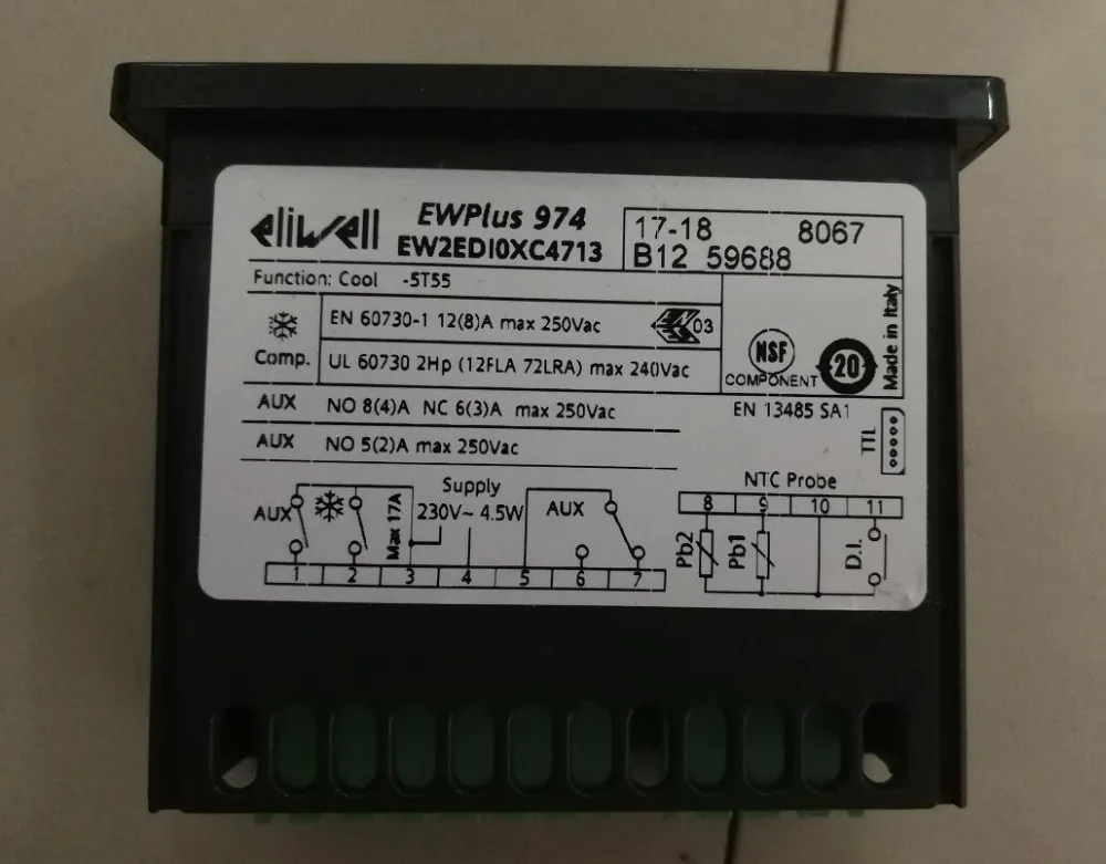 electronic controller ELIWELL type EWPlus 974 mounting measurements 71x29mm 230 V voltage AC NTC