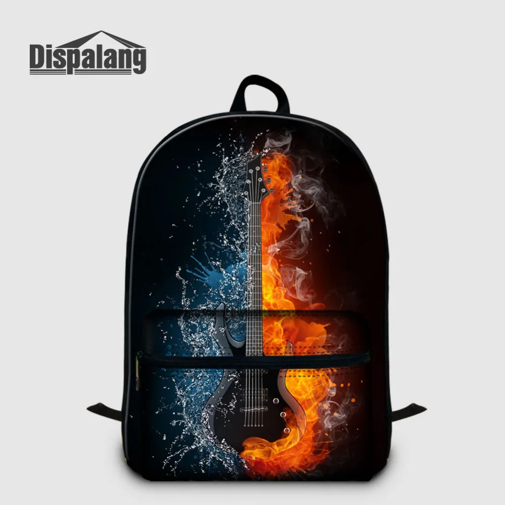 Dispalang Kids Backpack Bag Guitar Flame Print Laptop Backpack Student School Bag for Teenagers Children Schoolbag