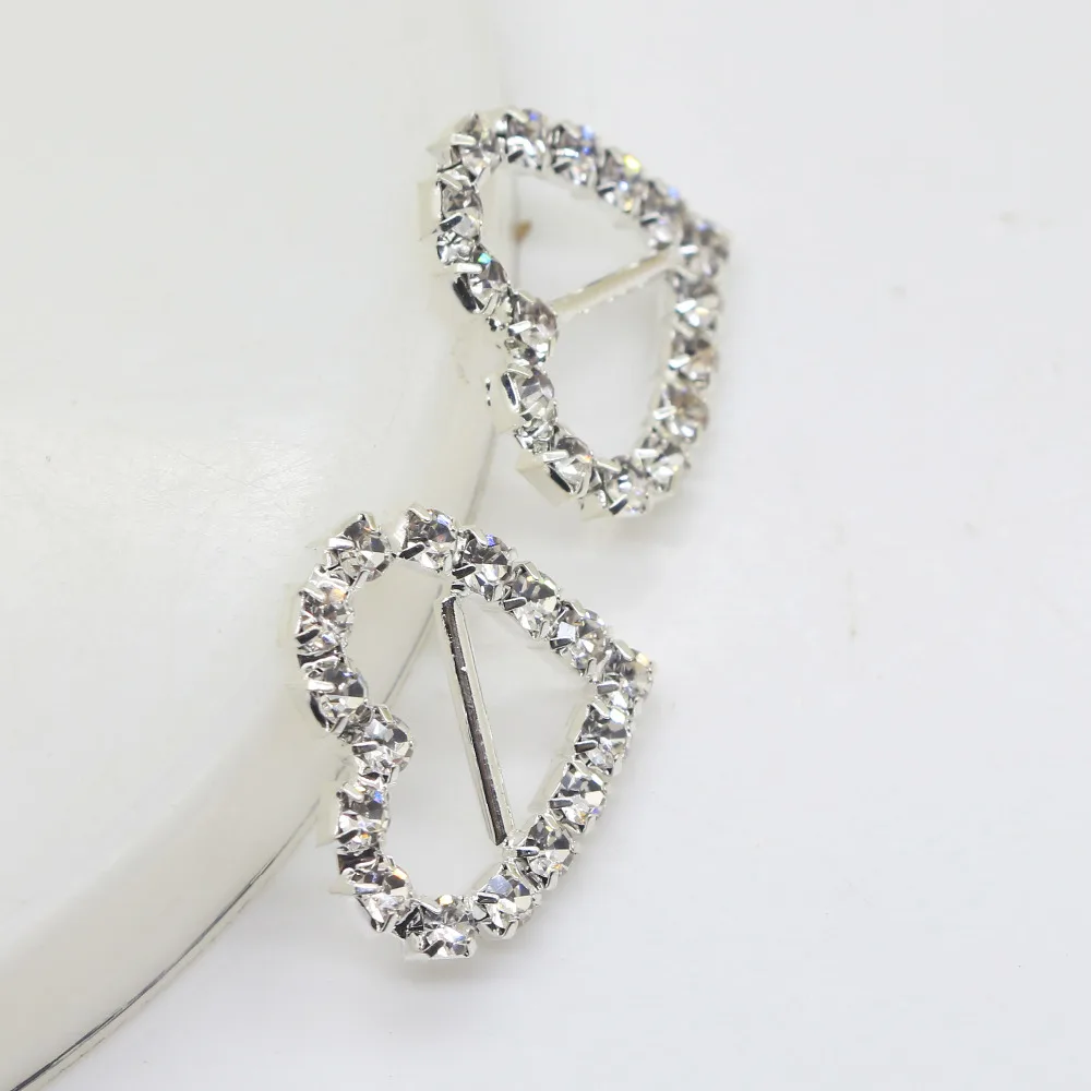 Fashion 10Pcs Silver Color Rhinestone Buckle DIY Metal Sliding Buckle, Bow Headband, Scrapbook Decoration Accessories 17*18MM