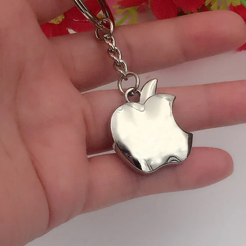 Fashion Silver Color Metal Apple Key Chain Custom Keychain Woman Bag Charms Chaveiros Personalizado Men Porte Clef Car Keyring