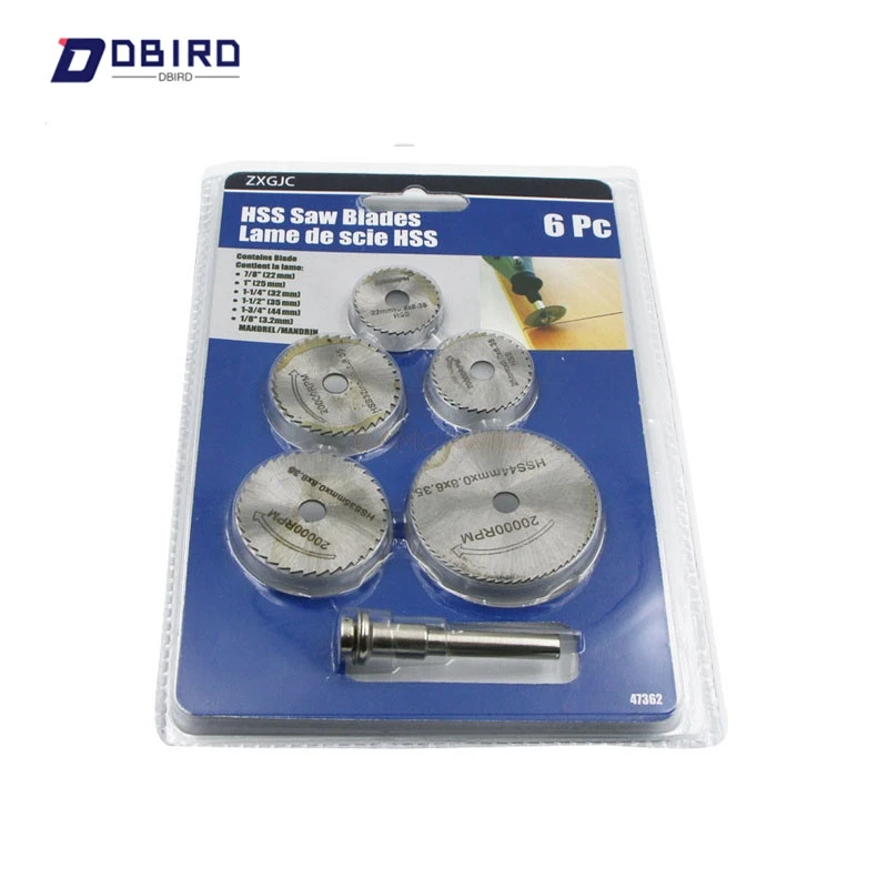 6pcs/Set HSS Mini Circular Saw Blade Woodworking Cutting Discs Drill For Rotary Tools Dremel Metal Cutter Power Tool Mandrel Set