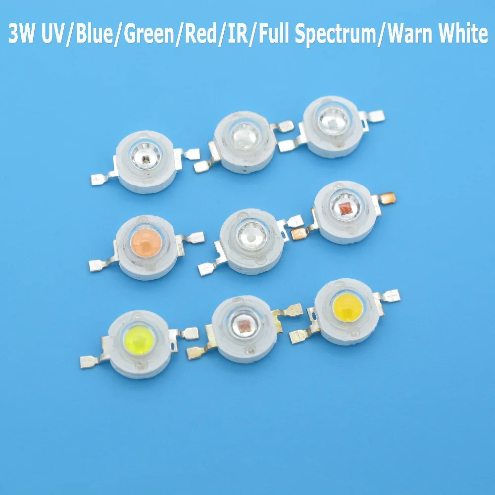 

10pcs 3W High Power 395nm 410nm 440nm 520nm 660nm 730nm 850nm Full Spectrum Warm White COB LED Beads for LED Grow Light DIY