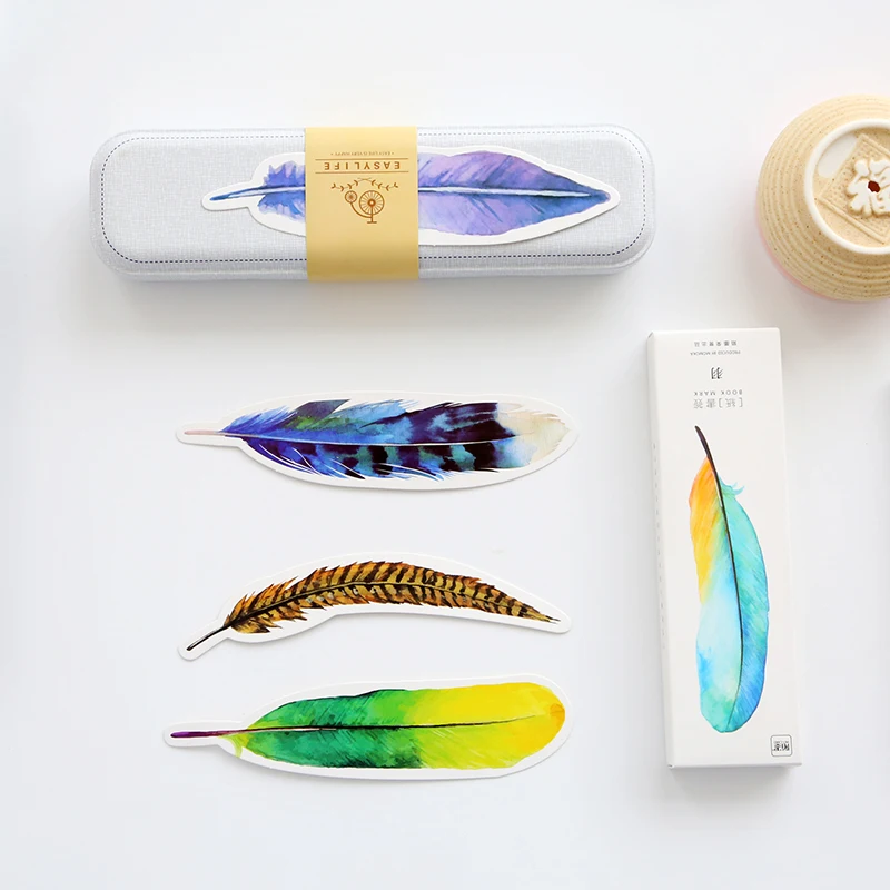 30pcs Color Feather Bookmark Original Nature Flyer Paper Book Mark Reading Books Stationery Office School Supplies A6381