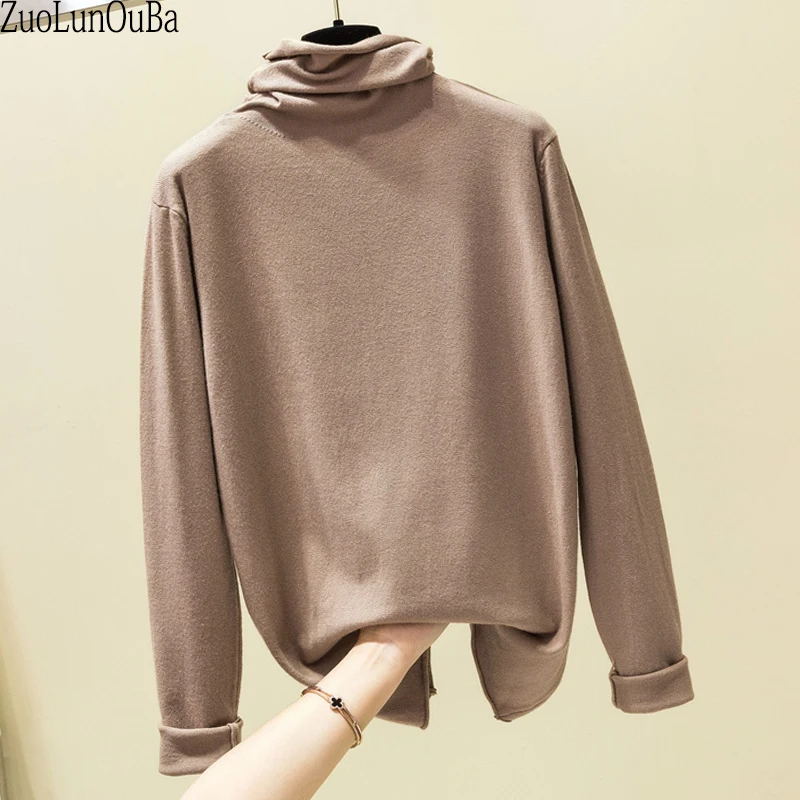 

Zuolunouba Autumn Women Sweater Turtleneck Loose Lady Long Sleeve Knitwear Solid Color Harajuku Elastic Force Pullover Female