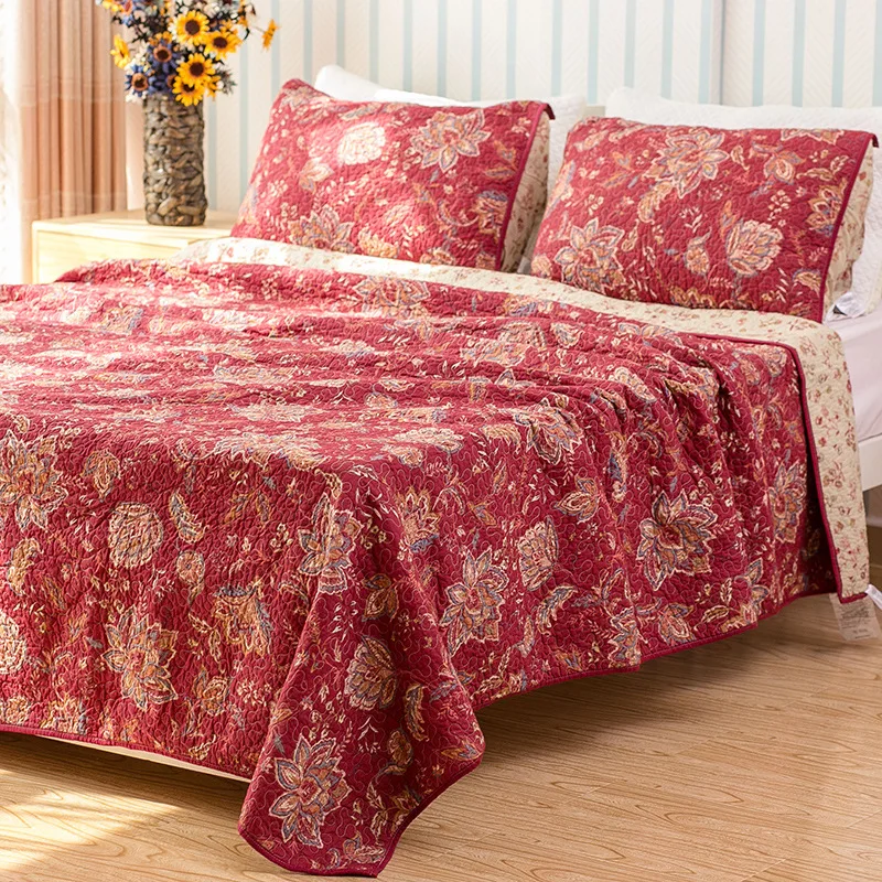 Vintage Cotton Quilt Set 3PCS Quilted Bedspread on the Bed Pillowcase King Queen Size Coverlet Blanket for Bed Comforter