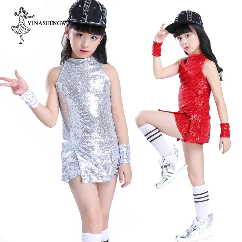 Jazz Dance Costumes for Girls Sequins Fashion Street Dance Clothing for Kids Hip Hop Modern Dance Clothes Children Stage Show