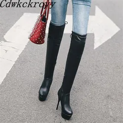 Women Boots winter New pattern fashion Round head black sexy Over knee Thin leg Boots Add wool Keep warm Fine heel Women Boots