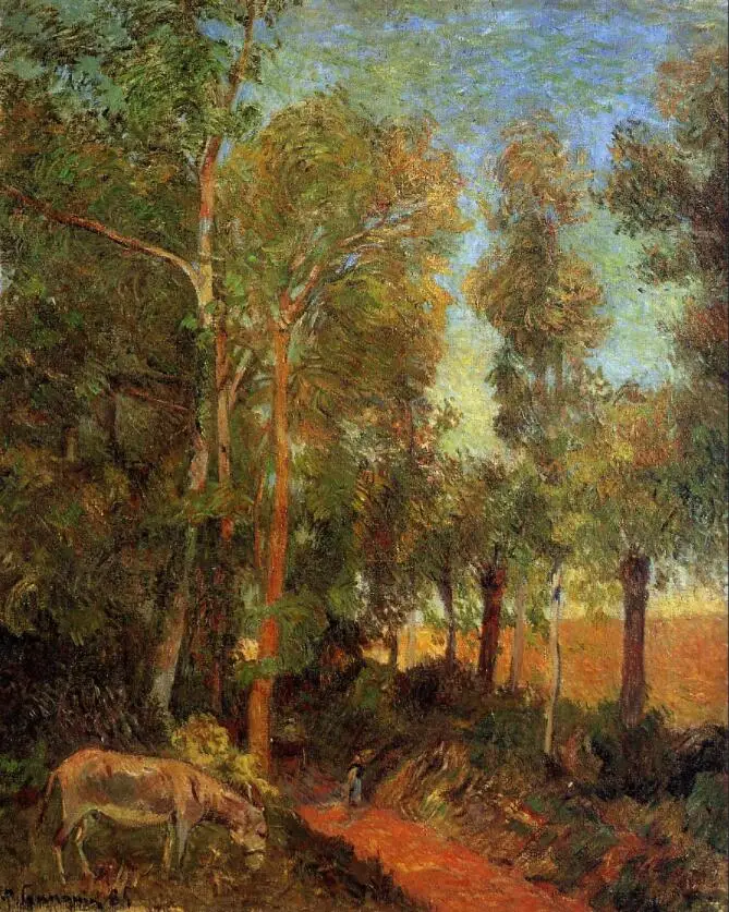 

High quality Oil painting Canvas Reproductions Donkey by lane (1885) by Paul Gauguin hand painted