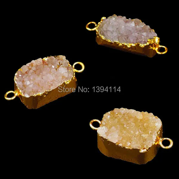 

Natural Agate Geode Druzy Oval Connector With Side Gold-plated Approx 35*15mm