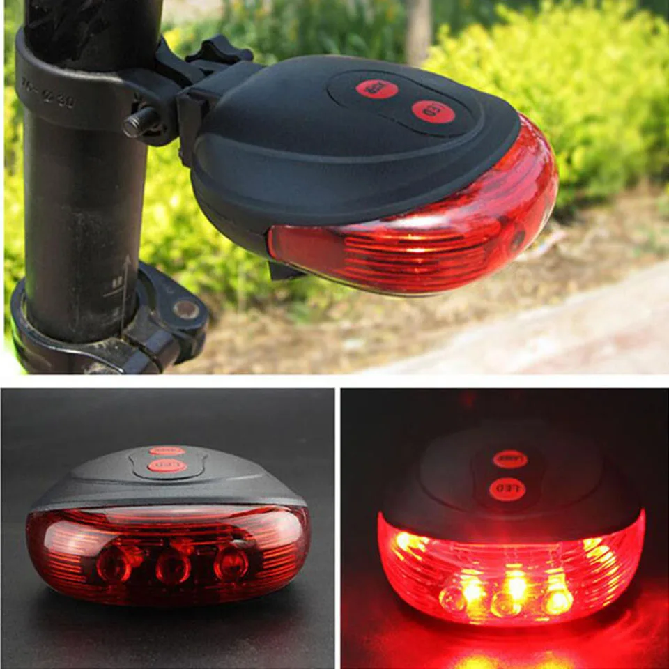 5 LED Bicycle Rear Light 2 Laser Bike Laser Light Waterproof Tail Light Flashlight Lamp Mountain Cycling Warning Night Taillight