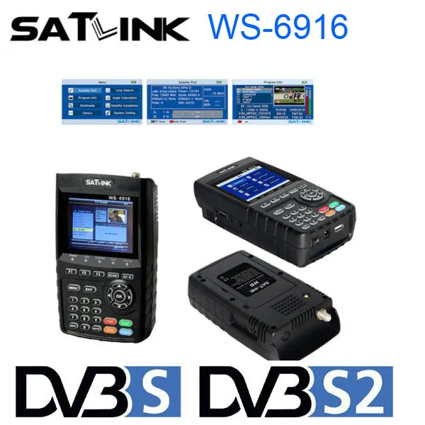 Satlink WS-6916 Satfinder DVB-S2X Digital Satellite Finder Meter MPEG-2/MPEG-4 H.265 WS 6916 Full HD H.264 With Lion Battery