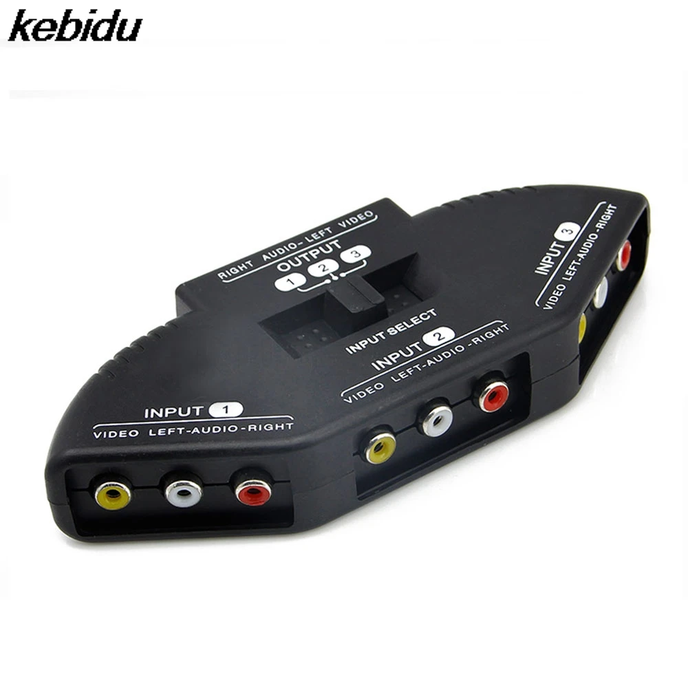 kebidu Black Selector 3 Ports Audio Video Game Switch Splitter Cable AV RCA for Wii TV DVD for XBOX for PS2