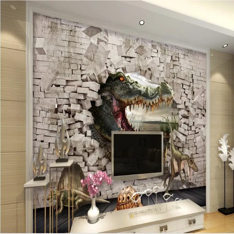 beibehang frescoes crocodile dinosaur turtle 3D stereo painting backdrop nonwovens environmental wallpaper papel de parede