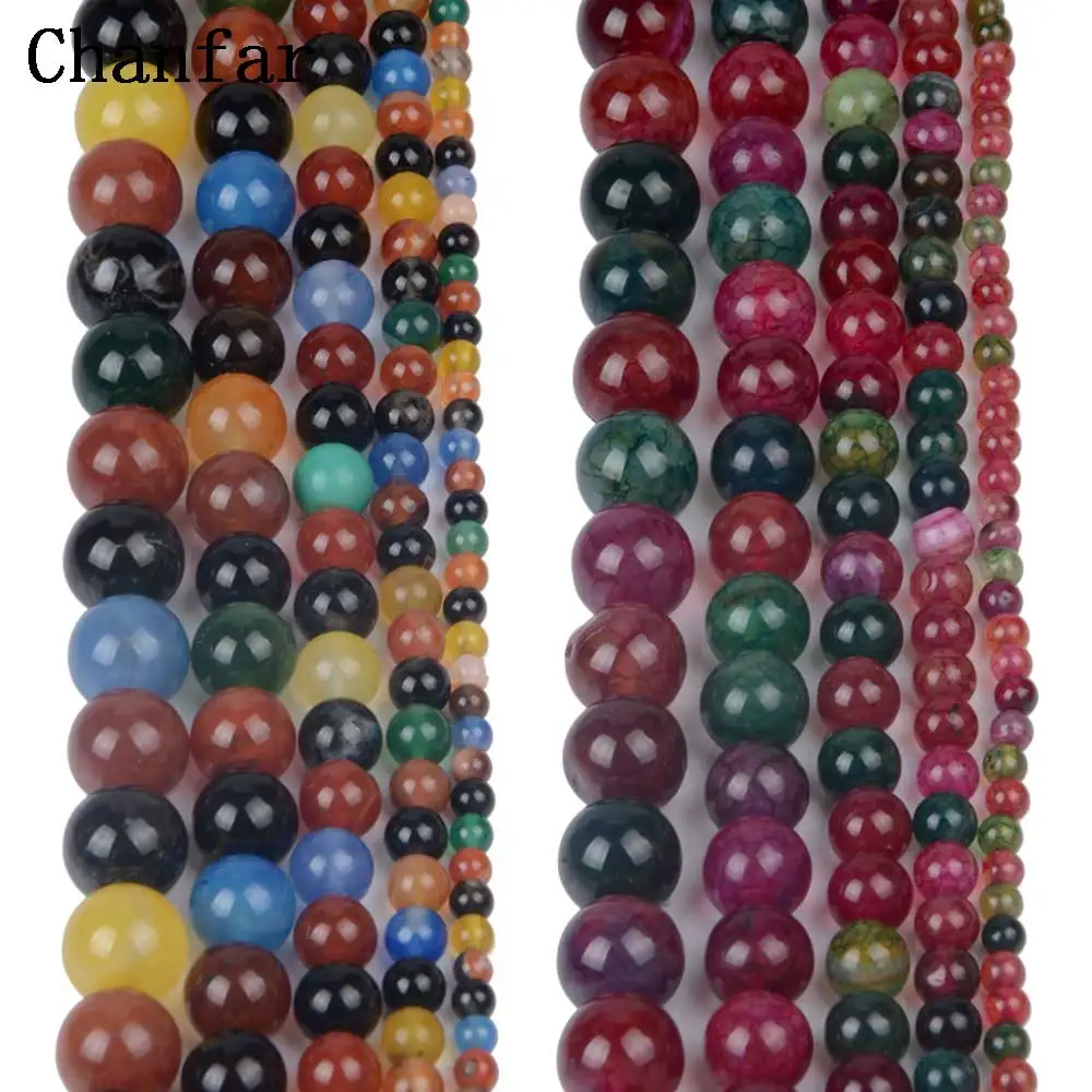 Colorful Agate Beads 4mm 6mm 8mm 10mm 12mm Natural Stone Women Jewelry Fashion Making Loose Beads