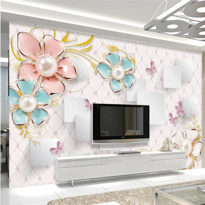 

wellyu papier peint wallpaper for walls 3 d Custom wallpaper Pearl color butterfly love flower jewelry TV background wall