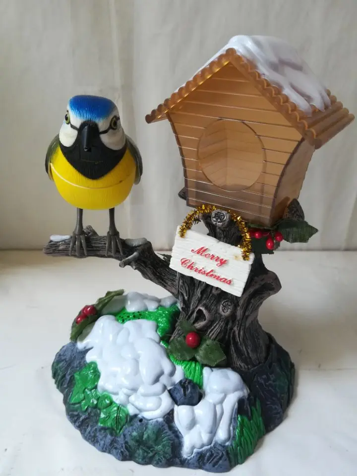 Modèle d'oiseau artificiel de grande taille, 15x14cm, avec commande vocale, pour la décoration de la maison, cadeau de noël, b1279