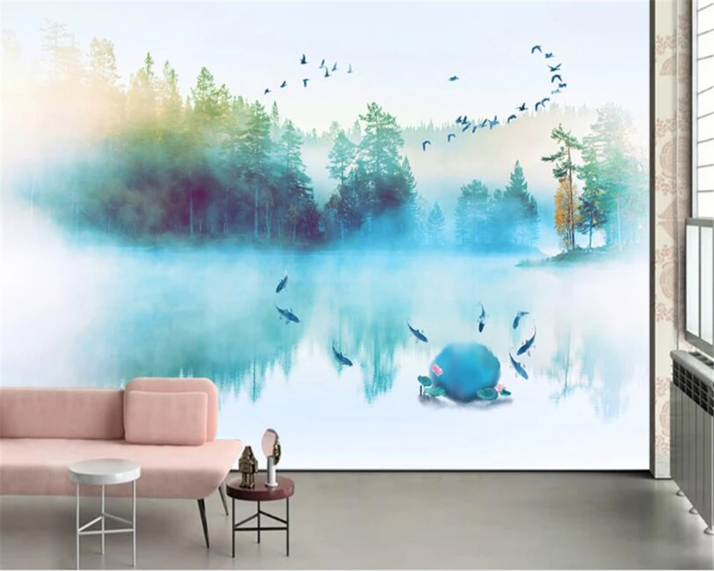 

beibehang Custom Wallpaper 3d Ink Oil Goldfish Flying Bird Modern Abstract Art Wall Painting 3d wallpaper papel de parede