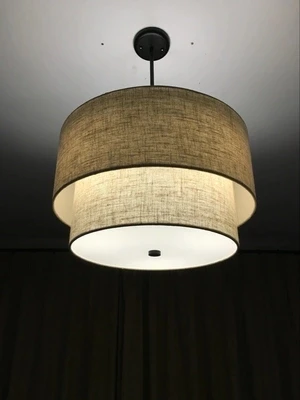 Modern Flax Fabric Lampshade LED Pendant Lamp,Dia 40/50/60CM Led Hanging Lights for Foyer Finning room Hotel Lighting Fixture