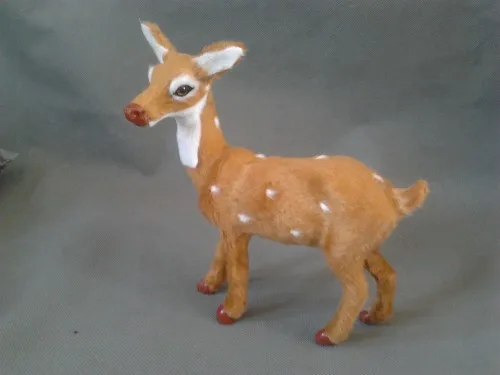 

standing sika deer 17x16cm fur hard model home decoration, birthday gift h1345