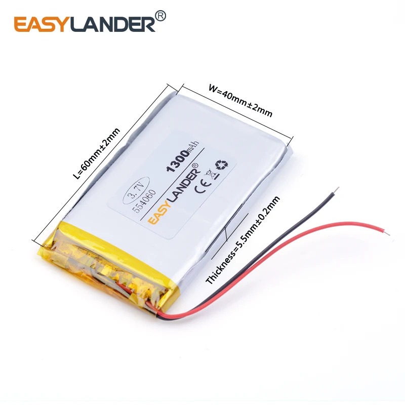 10pcs/Lot 3.7V 1300mAh 554060 Rechargeable Lithium Li-ion Polymer Battery