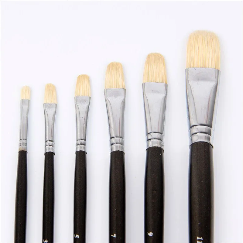 6pcs/Set pig mane bristles tongue peak wood acrylic paints oil paint brush artists special paint brushes art supplies stationery