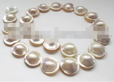 

free shipping 18" 22mm natural white south sea blister Mabe pearl necklace