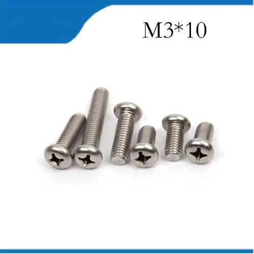 Free shipping 100pcs/Lot GB818 M3x10 mm M3*10 mm 304 Stainless Steel Phillips Cross recessed Pan Head Screws Phillips Screws