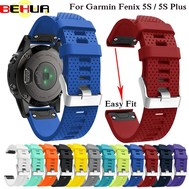Behua pulseira de relógio 20mm, pulseira para relógio garmin fenix 5S plus 6s 6s pro com liberação rápida de silicone e fácil ajuste