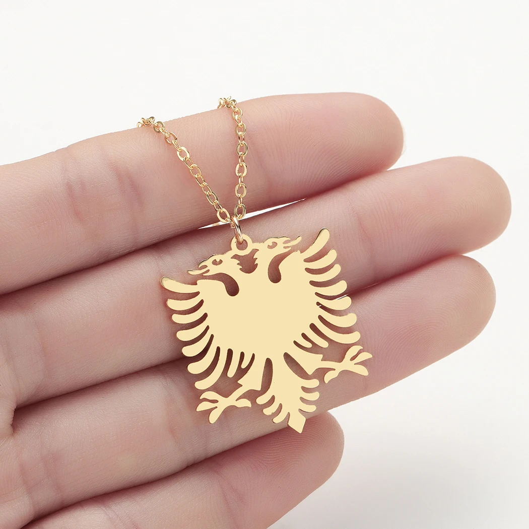 Kinitial New Albania Double Eagle Pendants Necklaces Stainless Steel Choker Jewelry for Women Girls Ethnic Gifts bijoux femme