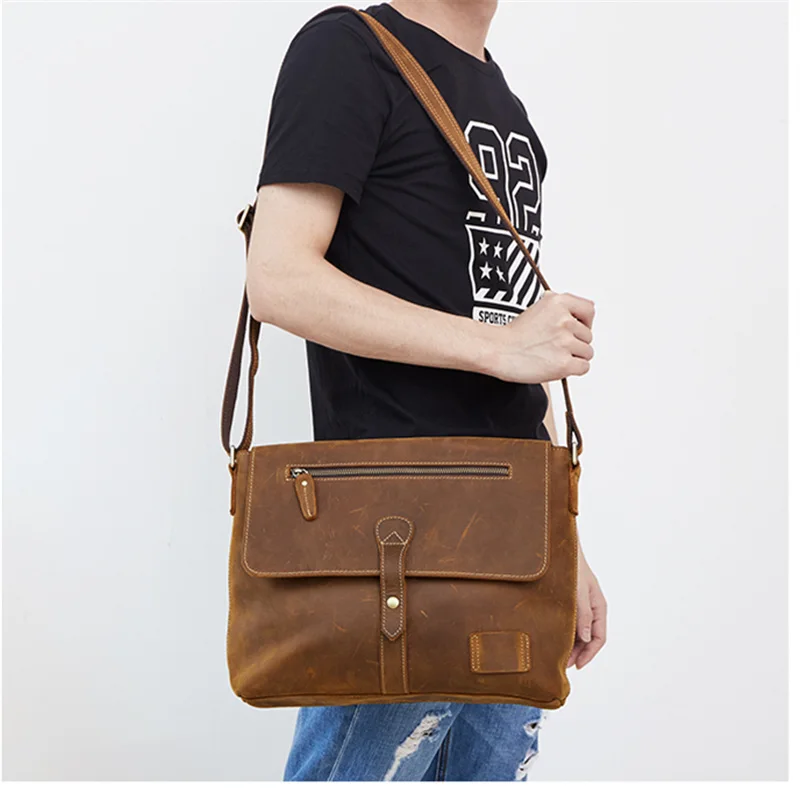 

Nesitu Vintage High Quality Brown Crazy Horse Leather Men Messenger Bags Genuine Leather Cross Body Man Shoulder Bag M6352