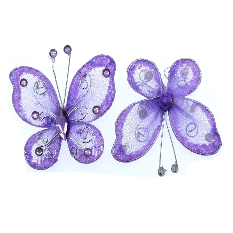10pcs Purple mesh wire butterflies glitter rhinestone butterfly charm for wedding craft Party DIY Decorations 5.2 x 5.6cm