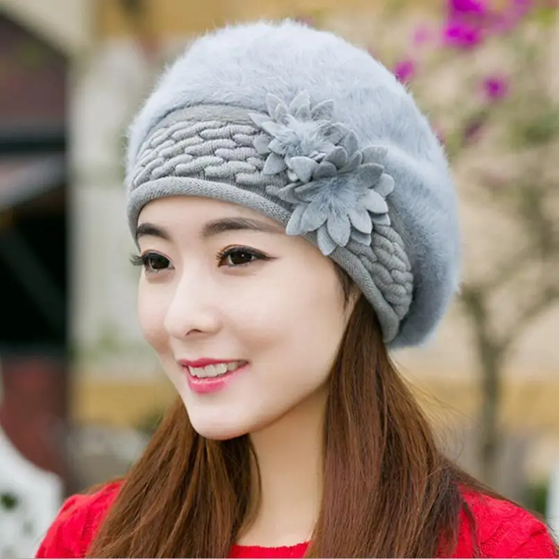 New Arrival eleganckie damskie czapki z dzianiny czapka z futra królika jesienno-zimowa czapka damska moda damska Skullies Beret Hat