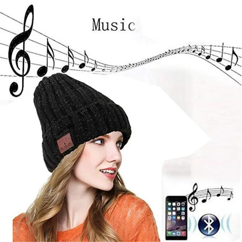 Winter High Elastic Wireless Beanie Plus Velvet Knitted Hat Hand-free Headset Speaker Mic Stereo Magic Music Smart Bluetooth Cap