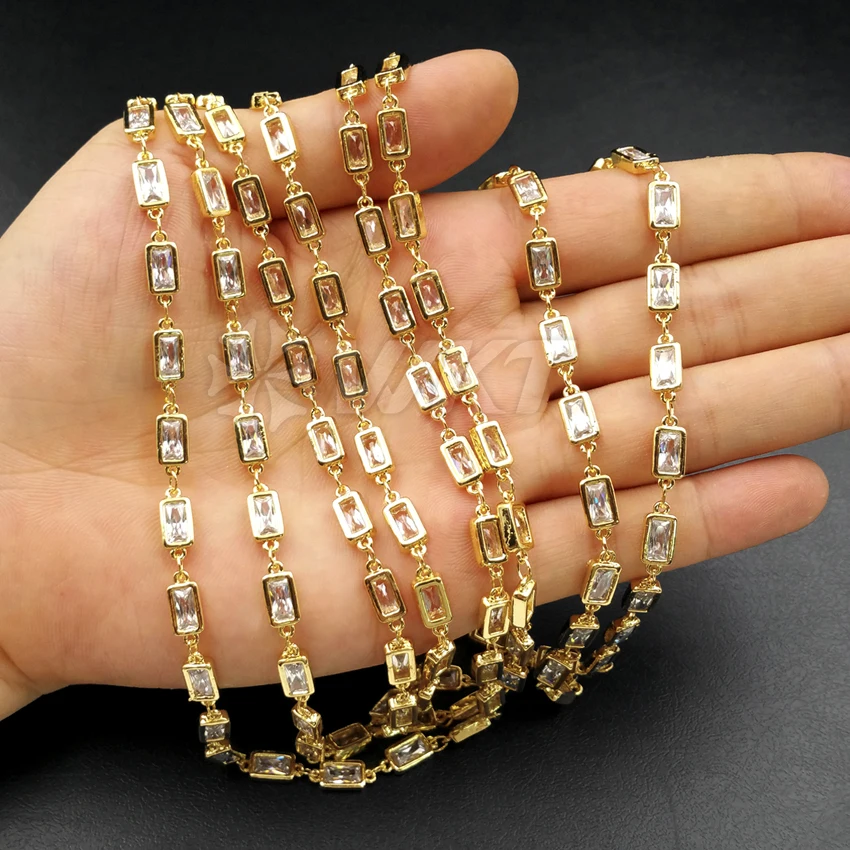 WT-BC088 Elegant Brass Chain With Sparlkly Cubic Zircon In Best Gold Trim For Women Jewelry Making Finings 6mm