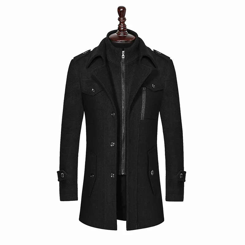 New Winter Wool Coat Slim Fit Jackets Fashion Outerwear Warm Man Casual Jacket Overcoat Pea Coat Plus Size M-XXXL