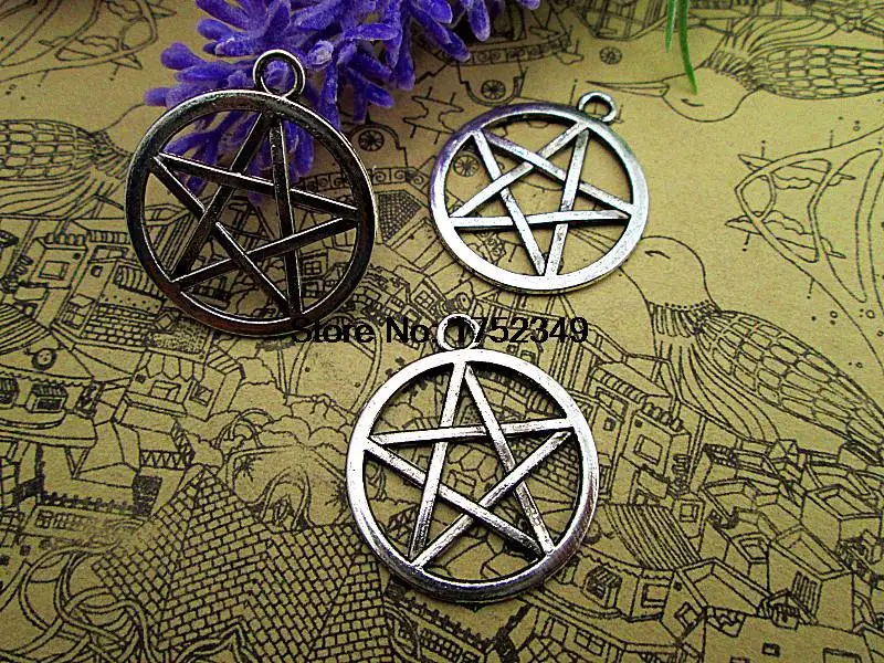 

100pcs Pentagram Charms Antique Tibetan Silver Tone ,Pentagram pendants 20x25mm