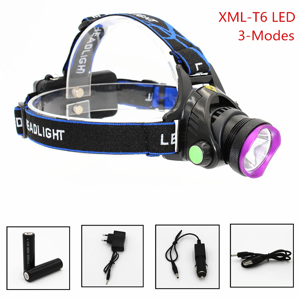 

XM-L T6 LED Headlamp Headlight 1000LM Light Lamp Head Flashlight USB Car AC Charger for 18650 battery