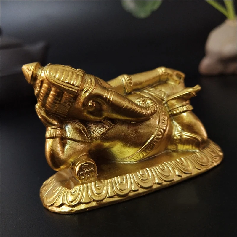 Golden Lying Ganesha Buddha Statue Elephant God Sculpture Ganesh Figurines Man-made Stone Home Garden Decoration Buddha Statues