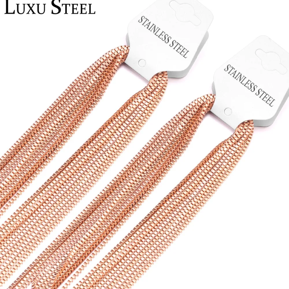 LUXUSTEEL Rose Golden Color Collier Width Stainless Steel Long Chains Necklace For Women anti-allergy Box Chains Accessories