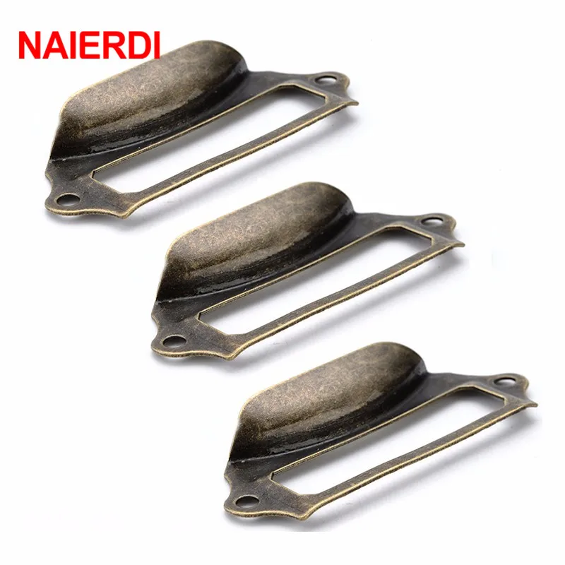 

NAIERDI 5pcs Antique Brass Metal Label Pull Frame Handle File Name Card Holder For Furniture Cabinet Drawer Box Case Hardware