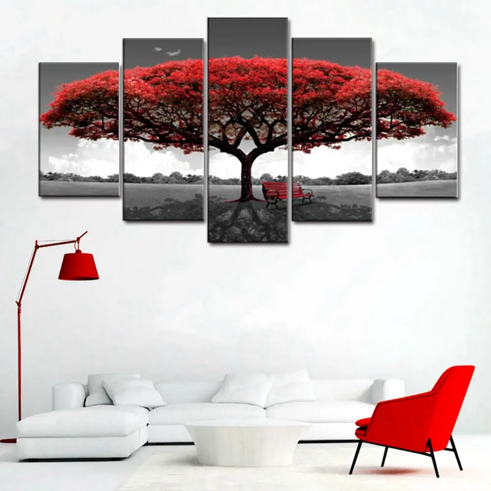 

Red Tree Artwork Scenery Canvas Painting Landscape Wall Decor Trees Pictures for Living Room Wall Art Home Decoration Dropship