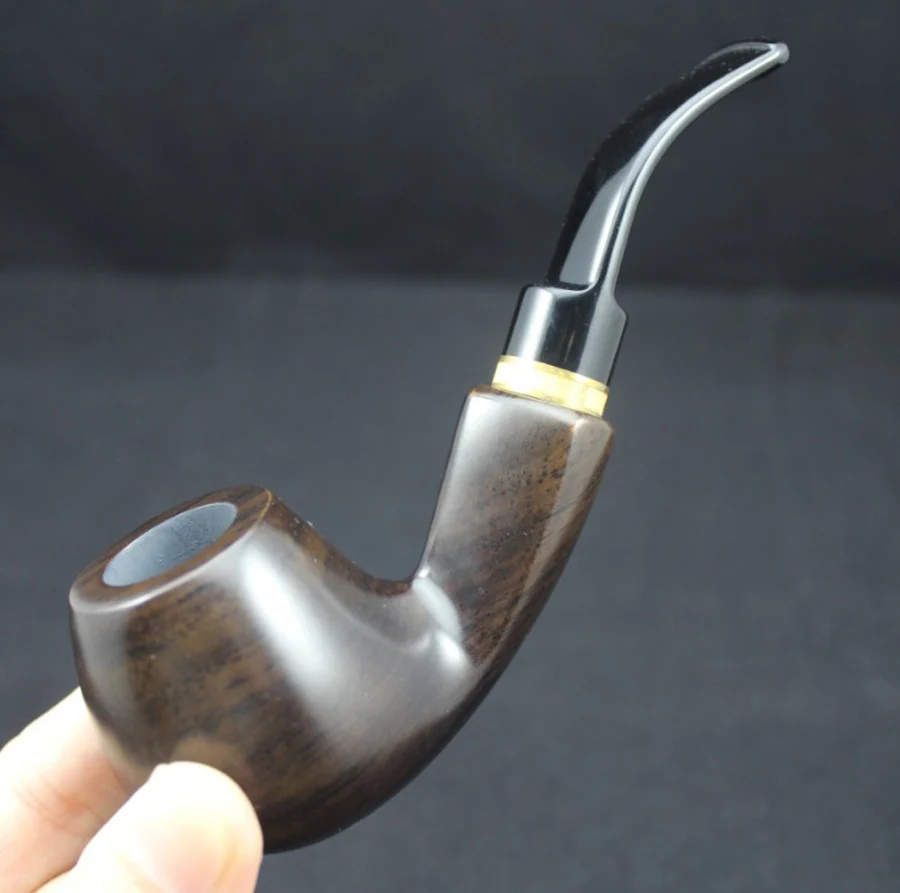 Handmade Nature Ebony Wood Bent Type Ring Smoking Pipe Smoke Tobacco Wooden Pipe Gift 10X 9mm Filters + Pouch + Holder #676S